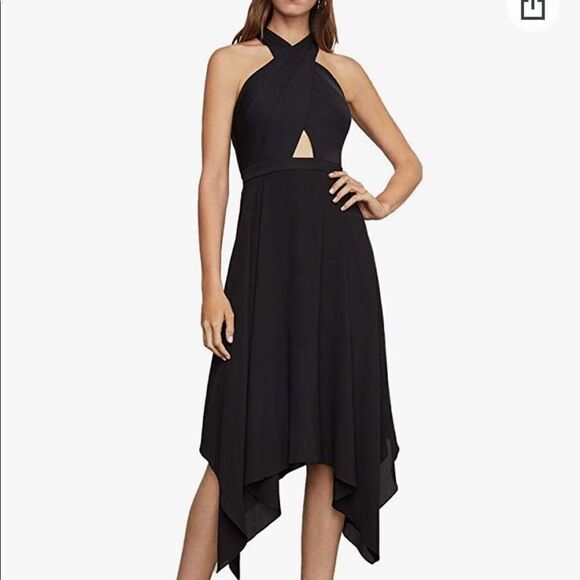 Bcbgmaxazria Black Sleeveless Cross-Front Halter Midi Cocktail Dress 2 - Picture 2 of 6